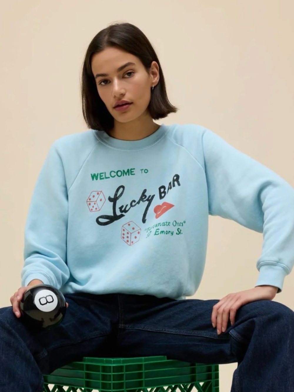 NWOT Daydreamer LA LUCKY BAR SHRUNKEN RAGLAN SWEATSHIRT